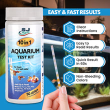 Load image into Gallery viewer, Aquarium Test Strips – 10 in 1 Fish Tank Water Testing Kit &amp; eBook - 100 Fast &amp; Accurate Fish Tank Test Strips &amp; Fish Tank Thermometer - Pond Water Test Kit - Freshwater &amp; Saltwater Fish Tanks
